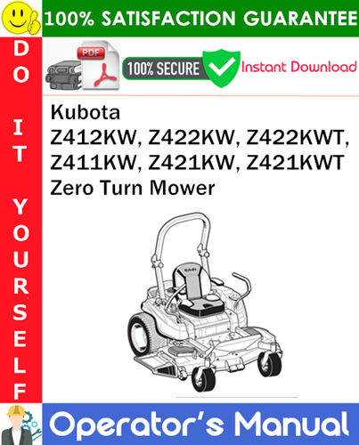 Kubota Z412KW, Z422KW, Z422KWT, Z411KW, Z421KW, Z421KWT Zero Turn Mower